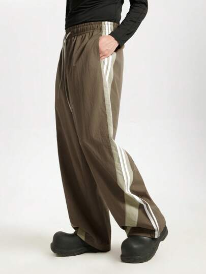 INFLATION بنطلون رياضي كاجول واسع الساق بأسلوب الرجعية للرجال