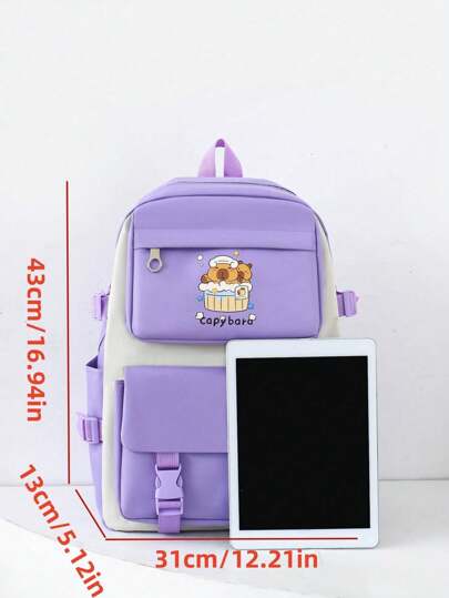 5 قطع مجموعة أنيقة بسيطة جميلة من حقيبة الظهر والحقيبة اليدوية بتصميم كابيبارا-سان الكابيبارا ذات السعة الكبيرة والقوية