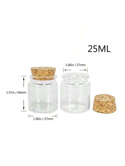 pthcrsdyn 6 قطع زجاجات زجاجية قطرها 37 مم مع سدادات خشبية ، حاويات شفافة ، زجاجات انجراف مع أغطية فلين ناعمة ، مناسبة لتعبئة العينات ، تخزين العناصر ، ديكور العطلات ، تخزين الأشياء الصغيرة