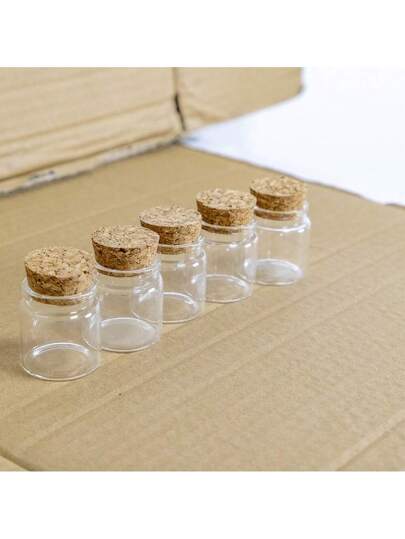 pthcrsdyn 6 قطع زجاجات زجاجية قطرها 37 مم مع سدادات خشبية ، حاويات شفافة ، زجاجات انجراف مع أغطية فلين ناعمة ، مناسبة لتعبئة العينات ، تخزين العناصر ، ديكور العطلات ، تخزين الأشياء الصغيرة