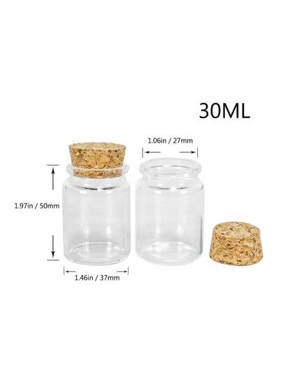 pthcrsdyn 6 قطع زجاجات زجاجية قطرها 37 مم مع سدادات خشبية ، حاويات شفافة ، زجاجات انجراف مع أغطية فلين ناعمة ، مناسبة لتعبئة العينات ، تخزين العناصر ، ديكور العطلات ، تخزين الأشياء الصغيرة