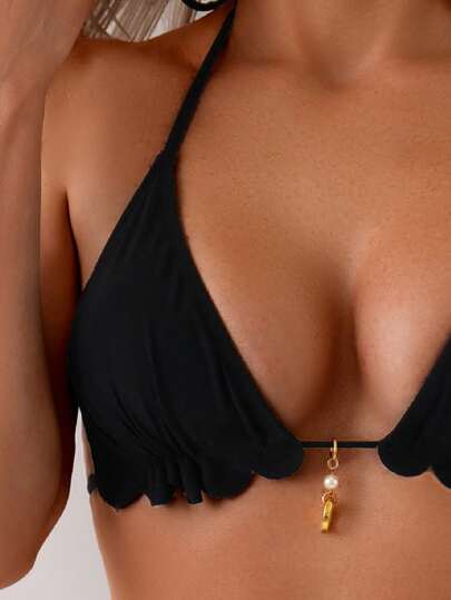 Swim Vcay مجموعة ملابس سباحة للنساء باللون الأسود من مادة النايلون القوية بتصميم رقبة عالية، بطراز بسيط مناسب للعطلات