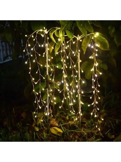 1 ضوء ألعاب نارية يعمل بالطاقة الشمسية (100 مصباح ليد، 8 أوضاع، مناسب للاستخدام في الخارج) - مناسب لديكور المناظر الطبيعية، والفناء، والحديقة، والمسار، وحفلات التخييم، والنزهات، والديكور في عيد الميلاد، والإسراء والمعراج، وعيد الشكر، وحفلات عيد الميلاد، إ