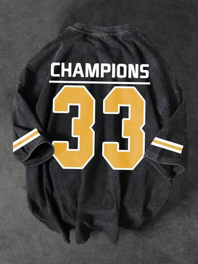 Shwiy تي شيرت رجالي مطبوع برسم فاتح غرافيكي رقم 33 بتصميم بسيط، تي شيرت تي شيرت أسود كاجوال للشارع