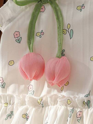 تيشيرتات بناتي Genkimix Kids فتاة شابة طقم من قطعتين: توب كامي مطبوع رقمي مزخرف بالزهور مع رفرفة والبنطلون بخصر مطاطي وساقين واسعتين، مناسب للاستخدام اليومي والشاطئ والحفلات