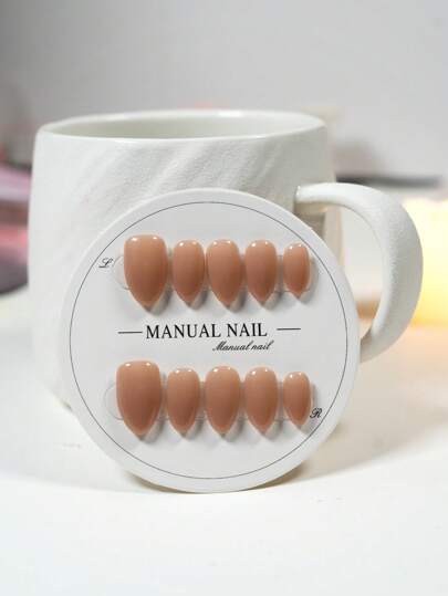 10 قطعة/طقم أظافر بشكل اللوز مصنوعة يدوياً، بنمط بسيط، طرف مطلي يدوياً على لون عاري، مناسب للنساء والفتيات لارتداء اليومي، مع اكسسوارات الأظافر