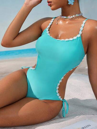 مايوه حريمي قطعة واحدة Swim Vcay حمالة بدون أكمام مع ياقة دائرية وإطار من السلك، ملابس خارجية للفتاة الرقيقة