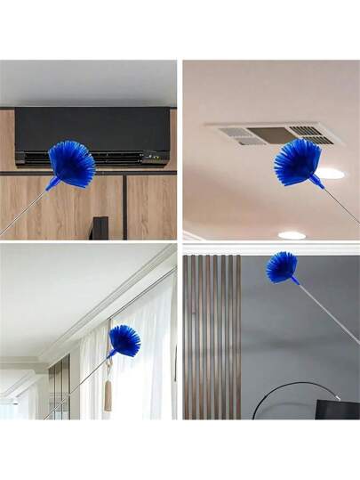 طقم غبار شبكة العنكبوت مع تمديد - يتضمن فرشاة شبكة العنكبوت وغبار المروحة السقفية ، مقبض تلسكوبي من الفولاذ المقاوم للصدأ بطول من 15 إلى 100 بوصة ، قابل للغسيل