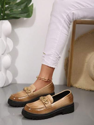 أحذية مانعة للانزلاق مزينة بسلسلة ذات طراز هندسي للسيدات، أحذية فستان رسمية مريحة بدون كعب، بطراز كلية عصري، متعددة الاستخدامات