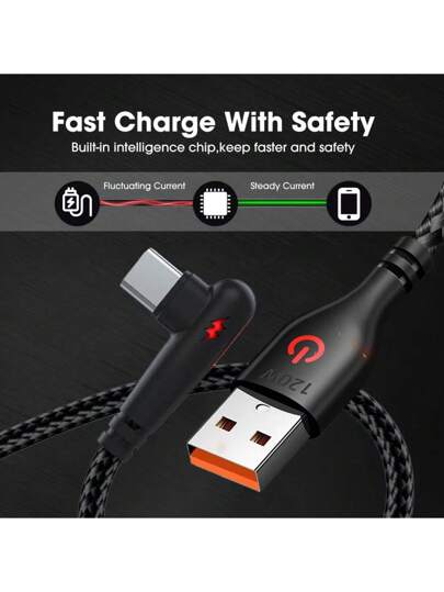 كابل شحن وبيانات نوع سي 120واط 6 أمبير سوبر شحن سريع متوافق مع هواتف سامسونج S24 ،S23 ،S22 و هواتف شاومي 14 ،13 ،12 و هواتف ريدمي K50 ،K60 و هواتف هواوي P40 ،Mate 40 ،كابل شحن نوع سي للألعاب، السيارة، وأطراف الكهرباء