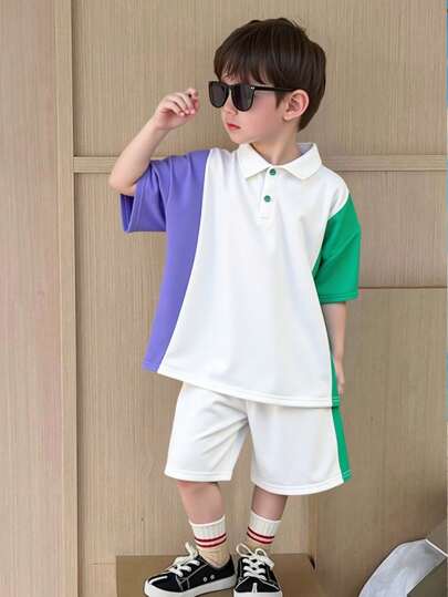 مجموعة بلوزة بولو وشورت فضفاضة بخطوط ملونة ملائمة للأولاد الصغار، متناسبة مع الملابس اليومية والمناسبات كالأعياد والحفلات والأداءات والزفاف والمعمودية والافتتاحيات، مناسبة للاستخدام اليومي والمدرسة والسفر والرياضة، مُناسبة لفصلي الربيع والصيف