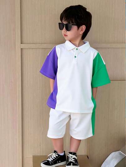مجموعة بلوزة بولو وشورت فضفاضة بخطوط ملونة ملائمة للأولاد الصغار، متناسبة مع الملابس اليومية والمناسبات كالأعياد والحفلات والأداءات والزفاف والمعمودية والافتتاحيات، مناسبة للاستخدام اليومي والمدرسة والسفر والرياضة، مُناسبة لفصلي الربيع والصيف
