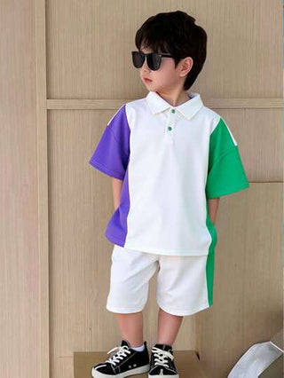 مجموعة بلوزة بولو وشورت فضفاضة بخطوط ملونة ملائمة للأولاد الصغار، متناسبة مع الملابس اليومية والمناسبات كالأعياد والحفلات والأداءات والزفاف والمعمودية والافتتاحيات، مناسبة للاستخدام اليومي والمدرسة والسفر والرياضة، مُناسبة لفصلي الربيع والصيف