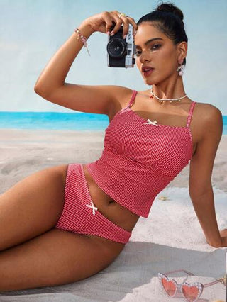 طقم تانكيني حريمي Swim Mod طقم توب كامي وبكيني من نسيج الجينز، أنيق وفتوي للنساء