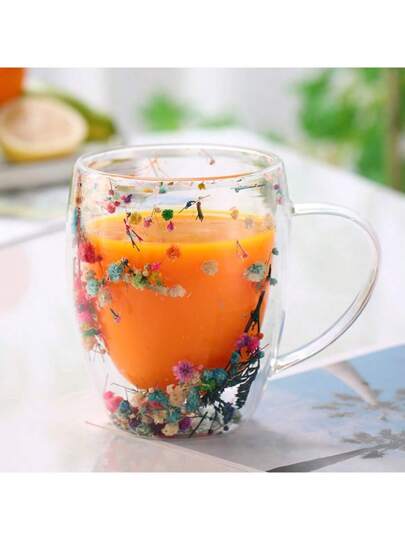 كوب زجاجي ذو جدارين شفافين - مزين بأزهار الجبسوفيلا الجافة الوردية، كوب قهوة طازج وفني، مناسب لاستخدام المنزل والمكتب، عازل للحرارة ومقاوم للحروق، يمكن استخداه لحفظ القهوة والحليب والشاي وغيرها من المشروبات، خيار رائع لهدايا عيد الميلاد والمناسبات.