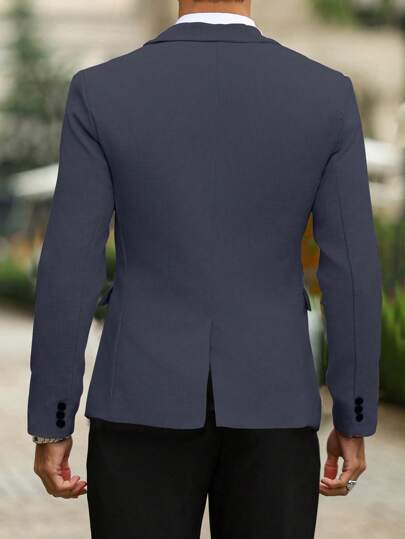 Manfinity Mode بليزر كاجوال للرجال للسفر والمكتب، ياقة مضلعة