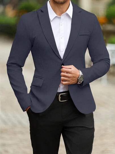 Manfinity Mode بليزر كاجوال للرجال للسفر والمكتب، ياقة مضلعة