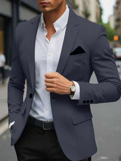 Manfinity Mode بليزر كاجوال للرجال للسفر والمكتب، ياقة مضلعة