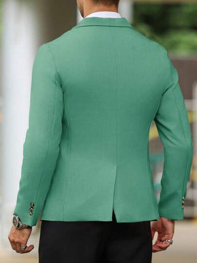 Manfinity Mode بدلة رسمية بأكمام طويلة، لون واحد، أناقة عصرية مينيمالية، بدلة بليزر كاجوال مناسبة للأعمال والصيف، بدلة بليزر للرجال للحفلات الرسمية