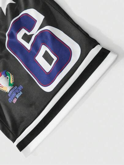 Manfinity Streetrush شورتات رجالية Manfinity Sporsity طباعة حرف مطاطية الخصر جيوب، شورتات رجالية مطبوعة رجال ملابس رجالية