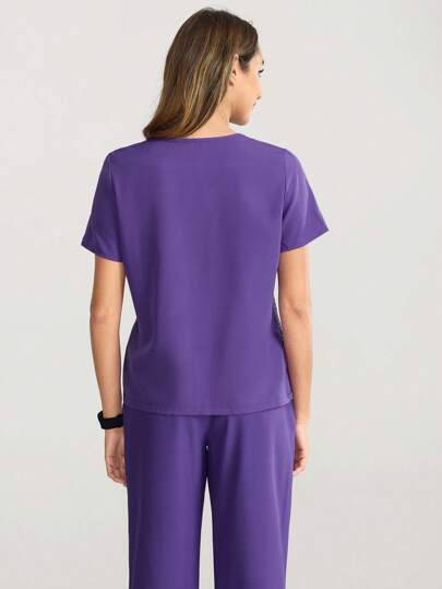 Scrubzie طقم ملابس علوية وبنطلون كتلة اللون مصنوعة من قماش مافي مبرقع مع جيبين مزدوجين، بأكمام قصيرة، مناسب للممرضات والأعمال الرياضية، تنفس وقابل للغسل، مجموعة ملابس العمل المطاطة مع جيوب.