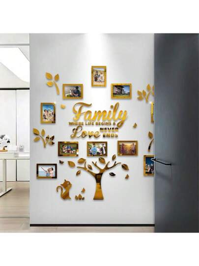 10 قطع ديكور حائط شجرة عائلة من الأكريليك - قم بإنشاء شجرة جدار دافئة وحميمية بأفضل الصور, مناسبة للمنزل, غرفة المعيشة أو أي غرفة. مناسبة للأعراس, عيد الحب, , عيد الميلاد, والتخرج. حجم الديكور: 47.2x47.2 بوصة هدايا