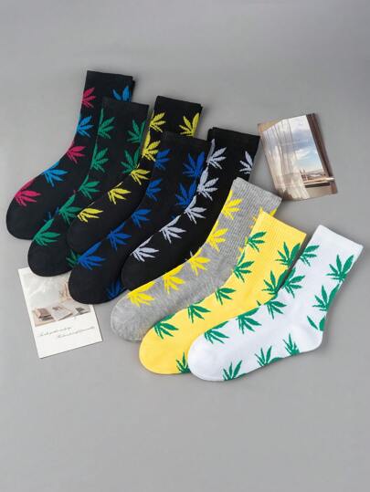 1/5/8 أزواج جوارب متوسطة الطول بنمط أوراق القيقب للجنسين، ملائمة فضفاضة، براقش، غوث، جوارب طويلة الساق، جوارب رياضية، جوارب كاجوال، جوارب سوداء، رياضة، مدرسة