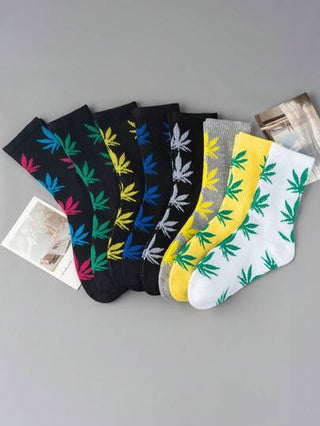 1/5/8 أزواج جوارب متوسطة الطول بنمط أوراق القيقب للجنسين، ملائمة فضفاضة، براقش، غوث، جوارب طويلة الساق، جوارب رياضية، جوارب كاجوال، جوارب سوداء، رياضة، مدرسة