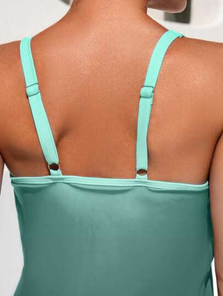 طقم تانكيني حريمي Swim Lushoire طقم سيدات بيكيني طانكيني مع قميص ممعن الألوان وكشكش للصيف والشاطئ