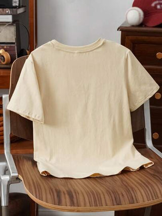 HARRY POTTER X SHEIN تي شيرت بياقة دائرية وأكمام قصيرة للفتيان المراهقين مع طباعة حرفية وحيوانية