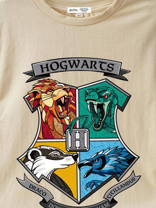 HARRY POTTER X SHEIN تي شيرت بياقة دائرية وأكمام قصيرة للفتيان المراهقين مع طباعة حرفية وحيوانية
