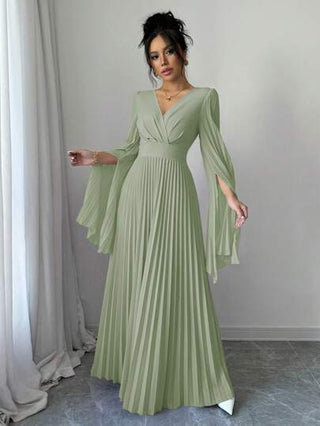 فساتين حريمي Elenzga فستان ماكسي نسائي أنيق رومانسي مع فتحات الأكمام المطوية وياقة على شكل حرف V