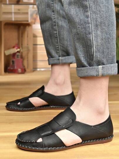 صنادل رجالي كاجوال عصرية، تصميم مفرغ متعدد الاستخدامات مريح سهل الارتداء، أحذية صيفية قابلة للفك والتركيب