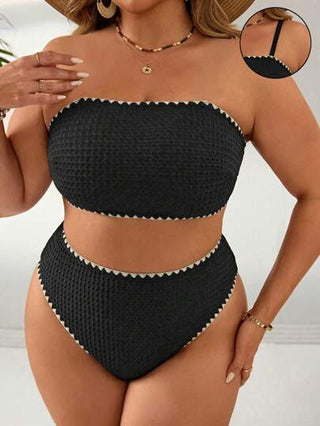 Swim Basics مجموعة من 2 قطعة بكُّ بيكيني بقصة مرتفعة الخصر بخطوط متعددة الألوان مناسب لحجم أكبر، خزنة ملابس السباحة للنساء