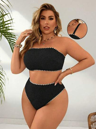 Swim Basics مجموعة من 2 قطعة بكُّ بيكيني بقصة مرتفعة الخصر بخطوط متعددة الألوان مناسب لحجم أكبر، خزنة ملابس السباحة للنساء