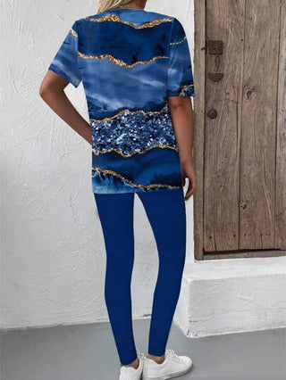 INAWLY مجموعتان من الأزياء ذات النمط الرخامي الأزرق، ملابس نسائية كاجوال ومريحة للربيع والصيف