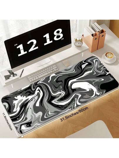 وسادة الماوس XXL الممتدة ذات النمط السائل, وسادة ماوس كمبيوتر كبيرة مجردة كبيرة مع قاعدة مطاطية مانعة للانزلاق وحواف مخاطة للمنزل والمكتب- بنمط سائل أسود