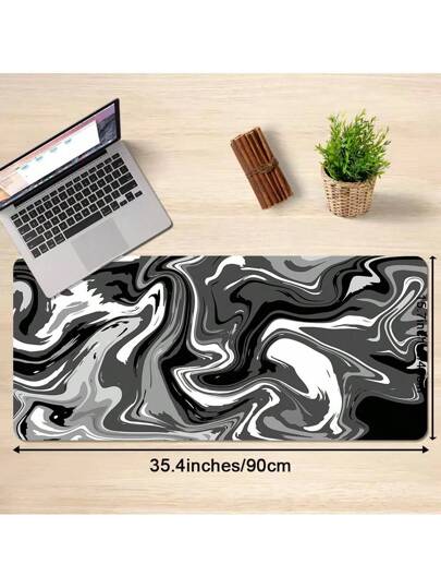 وسادة الماوس XXL الممتدة ذات النمط السائل, وسادة ماوس كمبيوتر كبيرة مجردة كبيرة مع قاعدة مطاطية مانعة للانزلاق وحواف مخاطة للمنزل والمكتب- بنمط سائل أسود