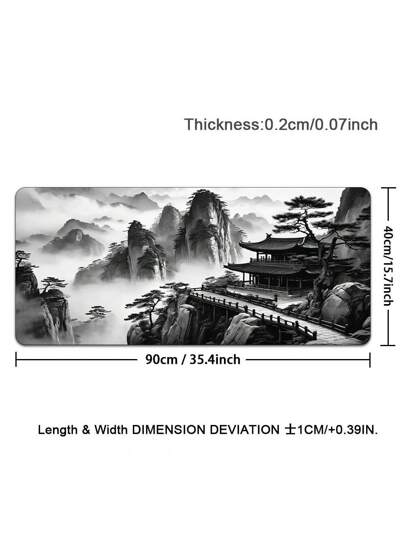 سجادة مكتبية مناظر الجبال الصينية كاملة الأشجار والمعبد باللونين الأسود والأبيض لوحة الفأرة الكبيرة الموسعة XXL لوحة المفاتيح الكمبيوتر المنزلي ، سجادة الماوس والمفاتيح لديكور مكتب المكتب