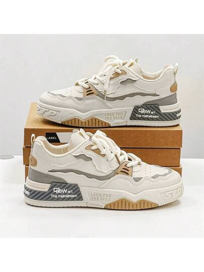 حذاء رياضي كاجوال أنيق للرجال بوسادة هوائية ونعل سميك، الأحذية الطلابية البيضاء النفسية من القماش