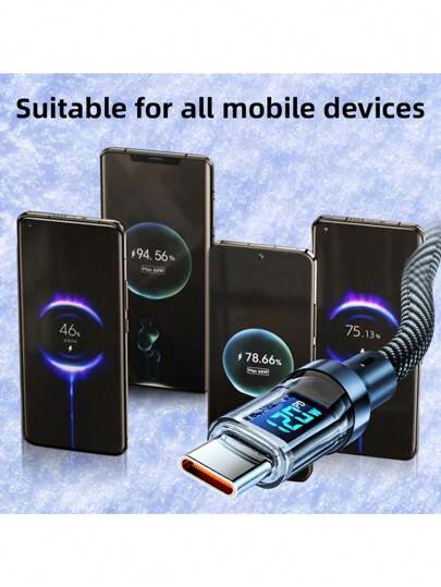 كابل من USB A إلى Type-C بشحن سريع 120 واط ، مع شاشة عرض رقمية LED، كابل ثنائي من النوع Type-C، مزامنة بيانات، وتزويد الطاقة USB، تيار عالي 6 أمبير، متوافق مع Xiaomi POCO، هدية رائعة ليوم الأم، عيد الميلاد، العودة إلى المدرسة