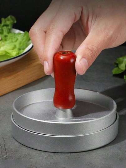 قطعة واحدة من صانع شبشب البرجر، قالب شريحة برجر الدجاج، آلة ضغط خبز البرجر المنزلية، صانع شبشب السندويتش/اللحم البقري، أداة طهي الإفطار مع مقبض خشبي عشوائي