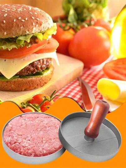 قطعة واحدة من صانع شبشب البرجر، قالب شريحة برجر الدجاج، آلة ضغط خبز البرجر المنزلية، صانع شبشب السندويتش/اللحم البقري، أداة طهي الإفطار مع مقبض خشبي عشوائي