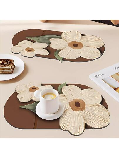 موضعات طاولة النوردية المزهرة من البولي يوريثان، مقاومة للماء والزيت، معزولة، أطباق عشاء فاخرة وعالية الجودة، حوامل أكواب