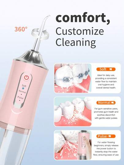 جهاز تنظيف الأسنان اللاسلكي المحمول القابل للشحن، آلة تنظيف الأسنان بالماء الكهربائية مع 3 وضعيات و 4 رؤوس للعناية الفموية المنزلية، مقشرات الأسنان الكهربائية للعناية بالفم المنزلية - خيارات هدايا متعددة الألوان للأعياد