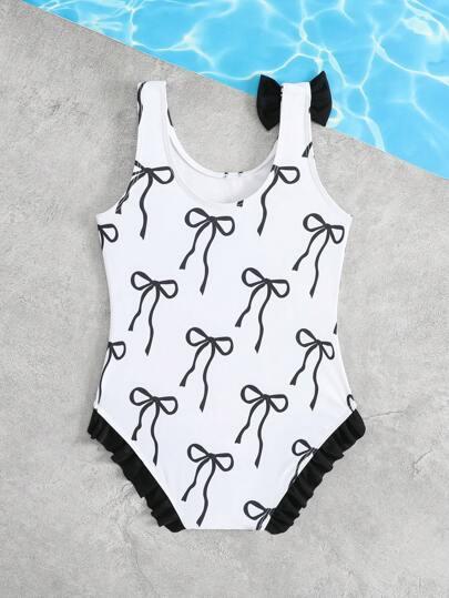 بدلة سباحة قطعة واحدة مع طباعة فراشات للفتيات الصغيرات
