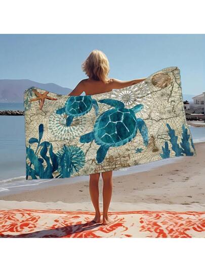 ربطة فوط شاطئ بتصميم سلحفاة البحر، سريعة التجفيف وماصة، مصنوعة من ألياف فائقة النعومة ، مناسبة للسفر والنزهات والعطلات الخارجية والسباحة والتخييم والأساسيات الشاطئية ، مناسبة للاستخدام في السباحة والشاطئ والأماكن الخارجية والحمام والحديقة
