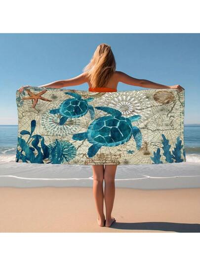 ربطة فوط شاطئ بتصميم سلحفاة البحر، سريعة التجفيف وماصة، مصنوعة من ألياف فائقة النعومة ، مناسبة للسفر والنزهات والعطلات الخارجية والسباحة والتخييم والأساسيات الشاطئية ، مناسبة للاستخدام في السباحة والشاطئ والأماكن الخارجية والحمام والحديقة