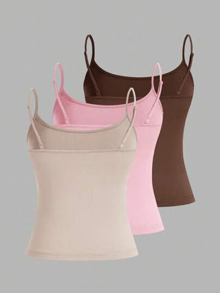 EZwear 3 قطع خلال أكمام نسائية بلا أكمام مثيرة قمصان كامسيول مناسبة للصيف