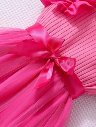 فساتين بيبي Glamorique Kids ثوب أميرة للبنات الصغار مع حزام، رقبة دائرية، شبكة على الأكمام والقصة، مرن ومناسب للصيف